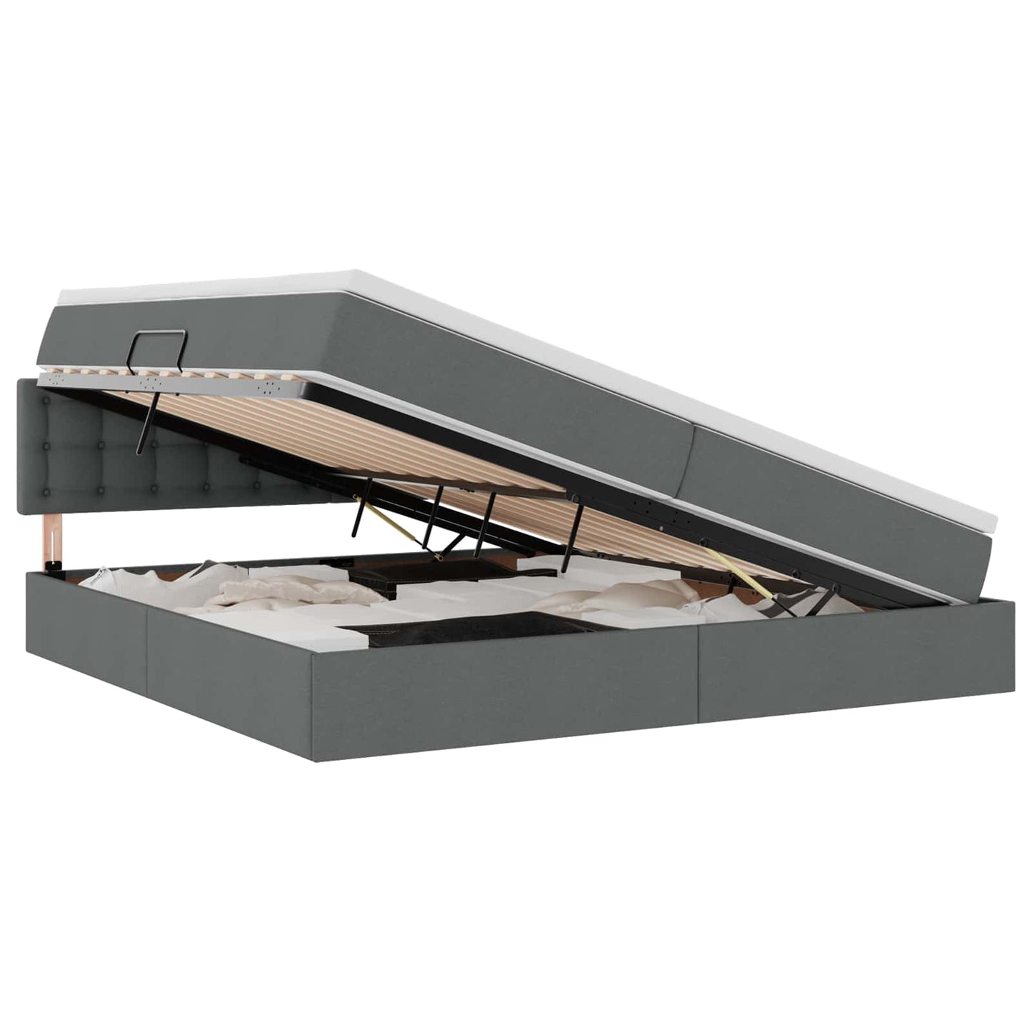 Bett mit Stauraum und LED mit LED Dunkelgrau 200 x 200 cm Stoff
