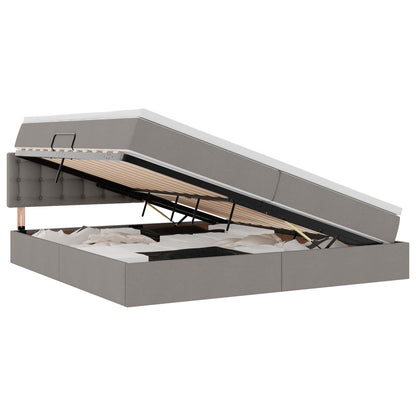 Bett mit Stauraum und LED mit Matratze Taupe 200 x 200 cm Stoff
