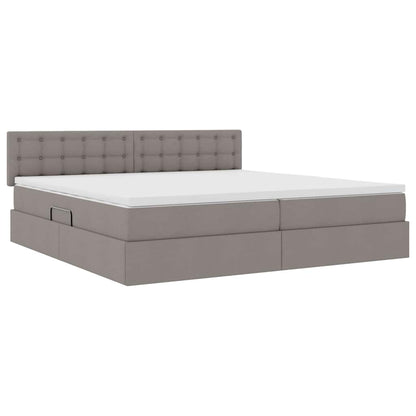 Bett mit Stauraum und LED mit Matratze Taupe 200 x 200 cm Stoff