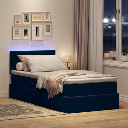 Bett mit Stauraum und LED mit Matratze Schwarz 90 x 190 cm Samt