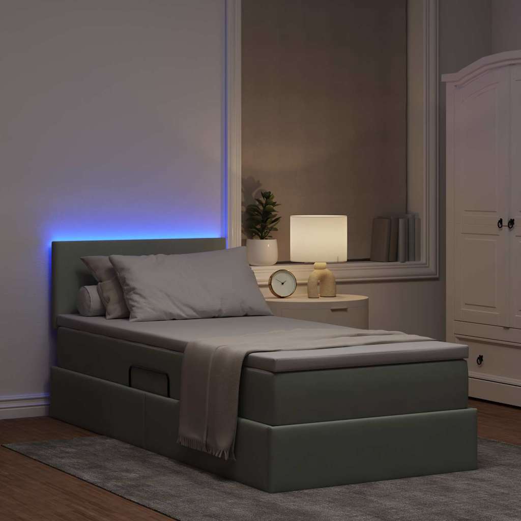 Bett mit Stauraum und LED mit LED Hellgrau 90 x 200 cm Samt