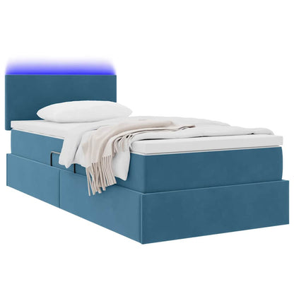 vidaXL Lit coffre et LED avec LED bleu foncé 90 x 200 cm velours