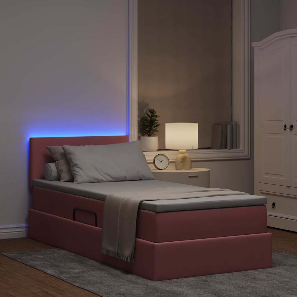 Bett mit Stauraum und LED mit Matratze Rosa 90 x 200 cm Samt