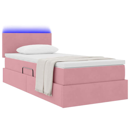 Bett mit Stauraum und LED mit Matratze Rosa 90 x 200 cm Samt
