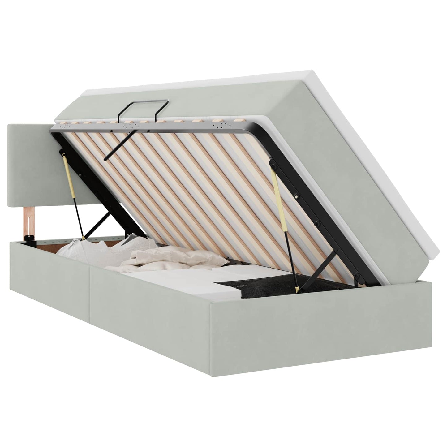 vidaXL Bett mit Stauraum und LED mit LED Hellgrau 100 x 200 cm Samt