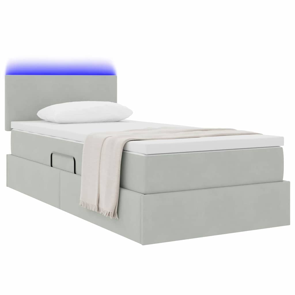 vidaXL Bett mit Stauraum und LED mit LED Hellgrau 100 x 200 cm Samt