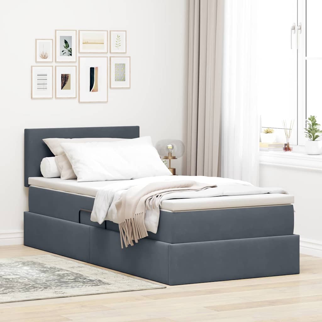 vidaXL Bett mit Stauraum und LED mit LED Dunkelgrau 100 x 200 cm Samt