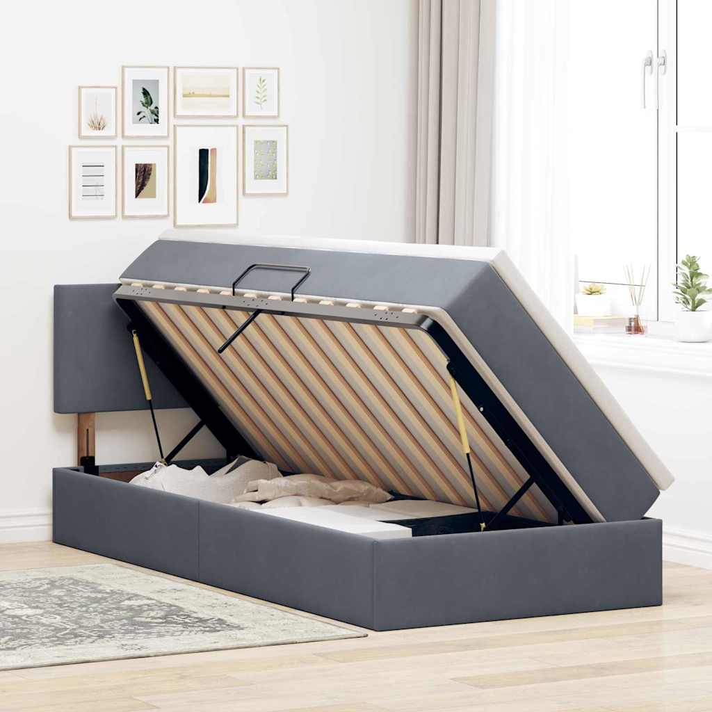 vidaXL Bett mit Stauraum und LED mit LED Dunkelgrau 100 x 200 cm Samt