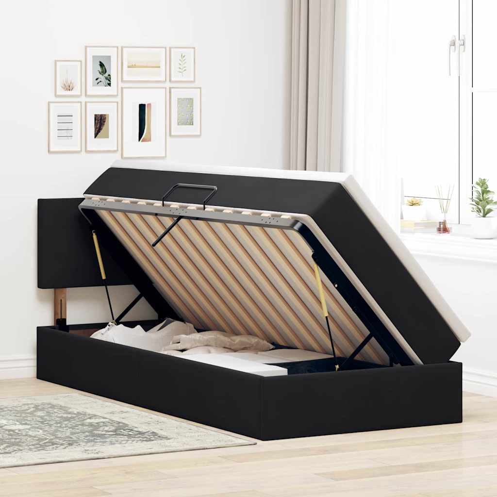 vidaXL Bett mit Stauraum und LED mit LED Schwarz 100 x 200 cm Samt