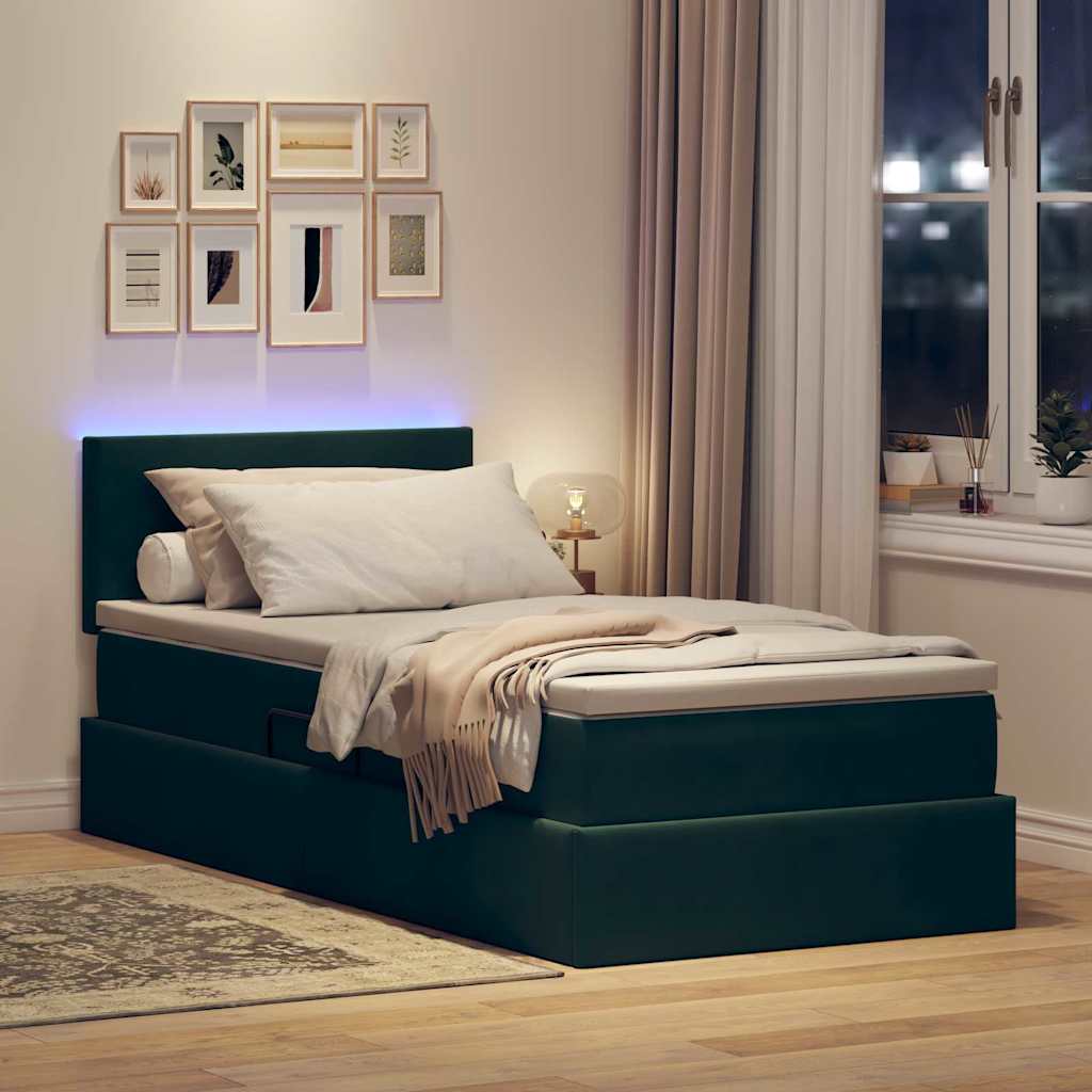 vidaXL Bett mit Stauraum und LED mit LED Dunkelgrün 100 x 200 cm Samt