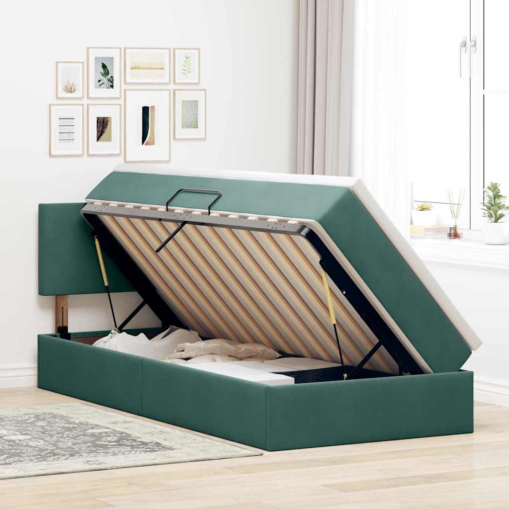 vidaXL Bett mit Stauraum und LED mit LED Dunkelgrün 100 x 200 cm Samt