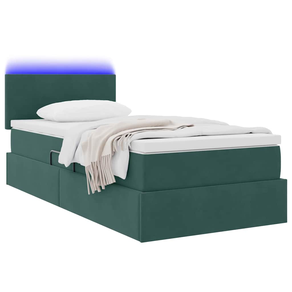 vidaXL Bett mit Stauraum und LED mit LED Dunkelgrün 100 x 200 cm Samt