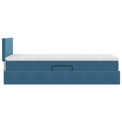 Bett mit Stauraum und LED mit LED Dunkelblau 100 x 200 cm Samt