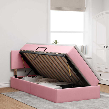 vidaXL Bett mit Stauraum und LED mit Matratze Rosa 100 x 200 cm Samt