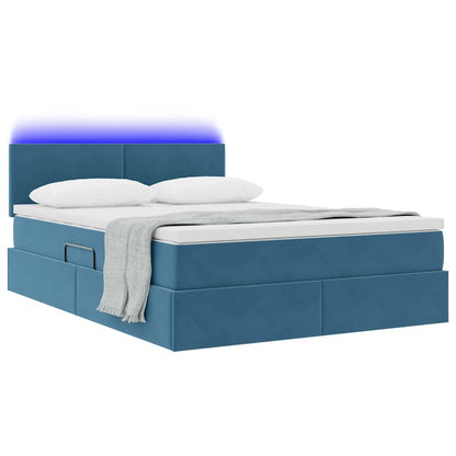 Bett mit Stauraum und LED Dunkelblau 140 x 190 cm Samt