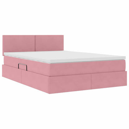 Bett mit Stauraum und LED mit Matratze Rosa 140 x 190 cm Samt