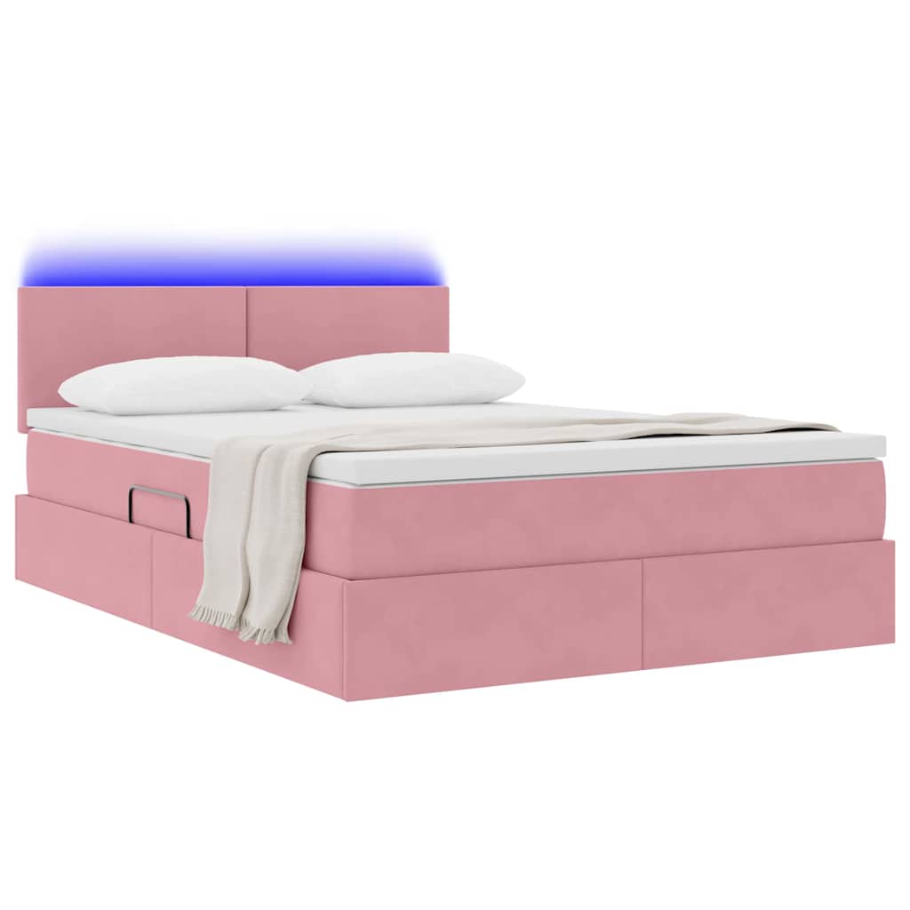 Bett mit Stauraum und LED mit Matratze Rosa 140 x 190 cm Samt