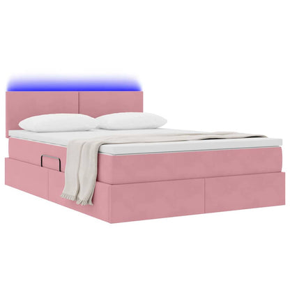 Bett mit Stauraum und LED mit Matratze Rosa 140 x 190 cm Samt