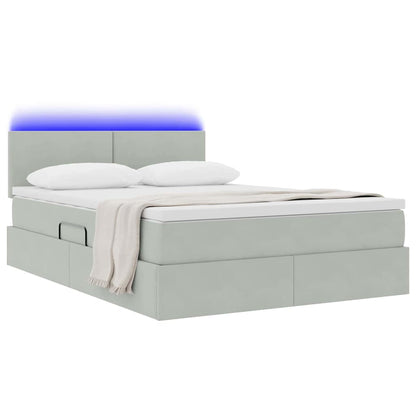 Bett mit Stauraum und LED mit LED Hellgrau 140 x 200 cm Samt