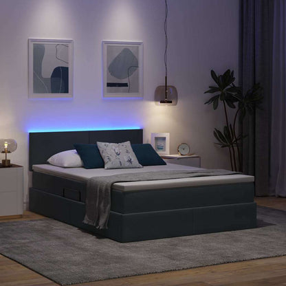 Bett mit Stauraum und LED mit LED Dunkelgrau 140 x 200 cm Samt
