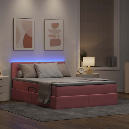 Bett mit Stauraum und LED mit Matratze Rosa 140 x 200 cm Samt