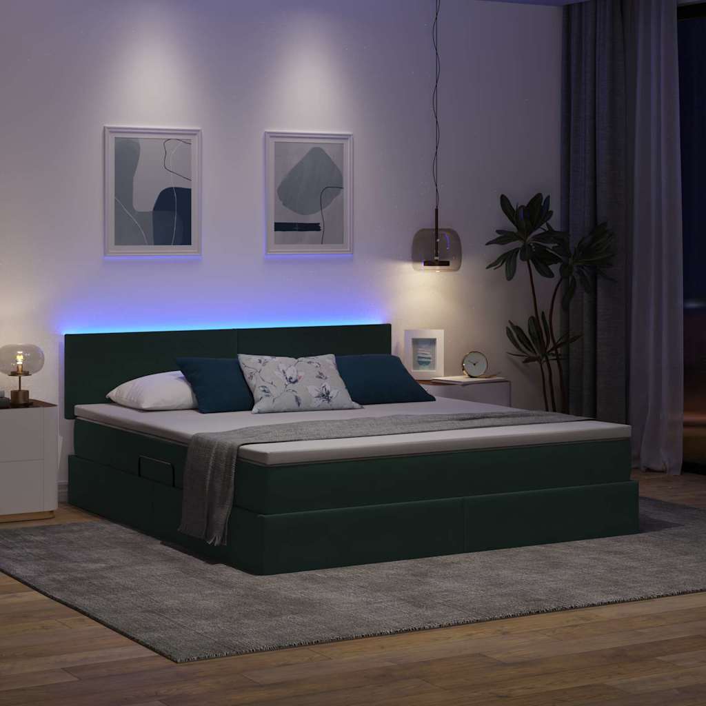 vidaXL Bett mit Stauraum und LED mit LED Dunkelgrün 160 x 200 cm Samt