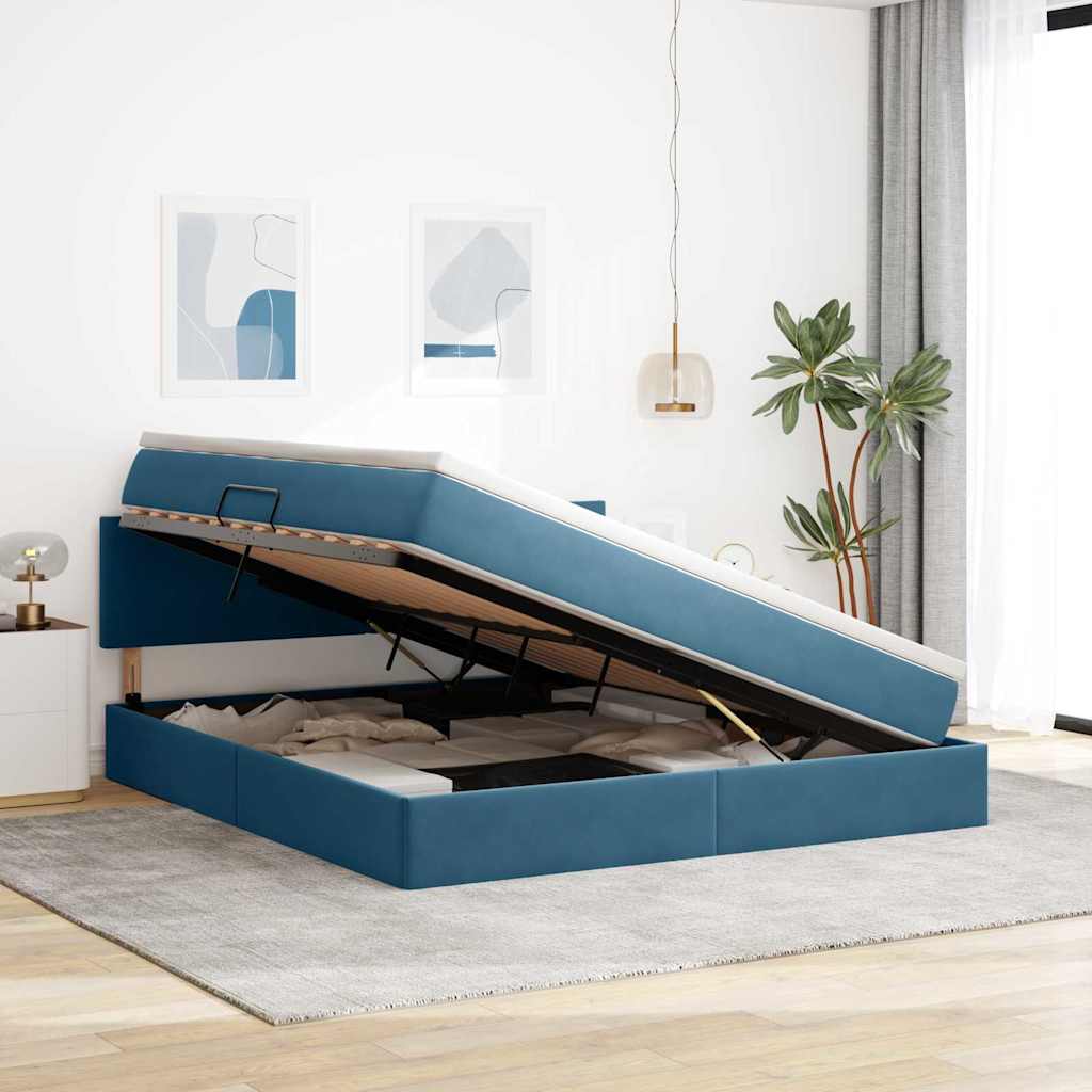 vidaXL Bett mit Stauraum und LED mit LED Dunkelblau 160 x 200 cm Samt