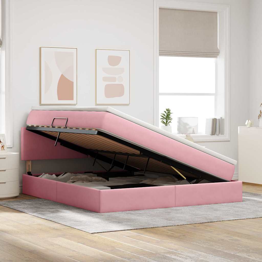 vidaXL Bett mit Stauraum und LED mit Matratze Rosa 160 x 200 cm Samt