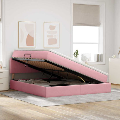vidaXL Bett mit Stauraum und LED mit Matratze Rosa 160 x 200 cm Samt