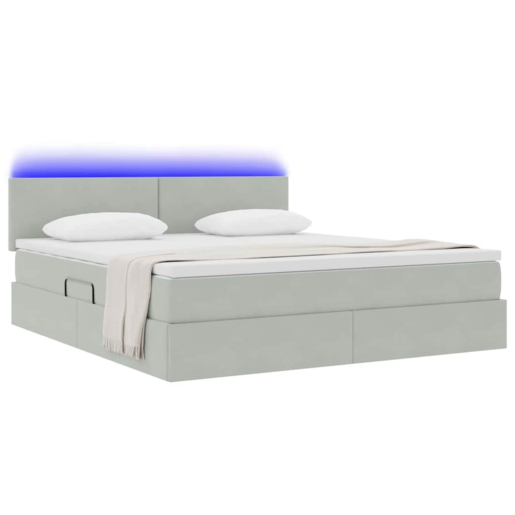 Bett mit Stauraum und LED mit LED Hellgrau 180 x 200 cm Samt