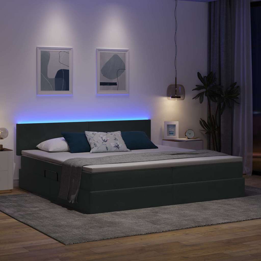 Bett mit Stauraum und LED mit LED Dunkelgrau 200 x 200 cm Samt
