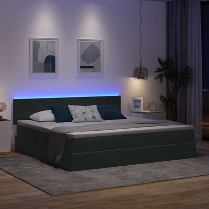 Bett mit Stauraum und LED mit LED Dunkelgrau 200 x 200 cm Samt
