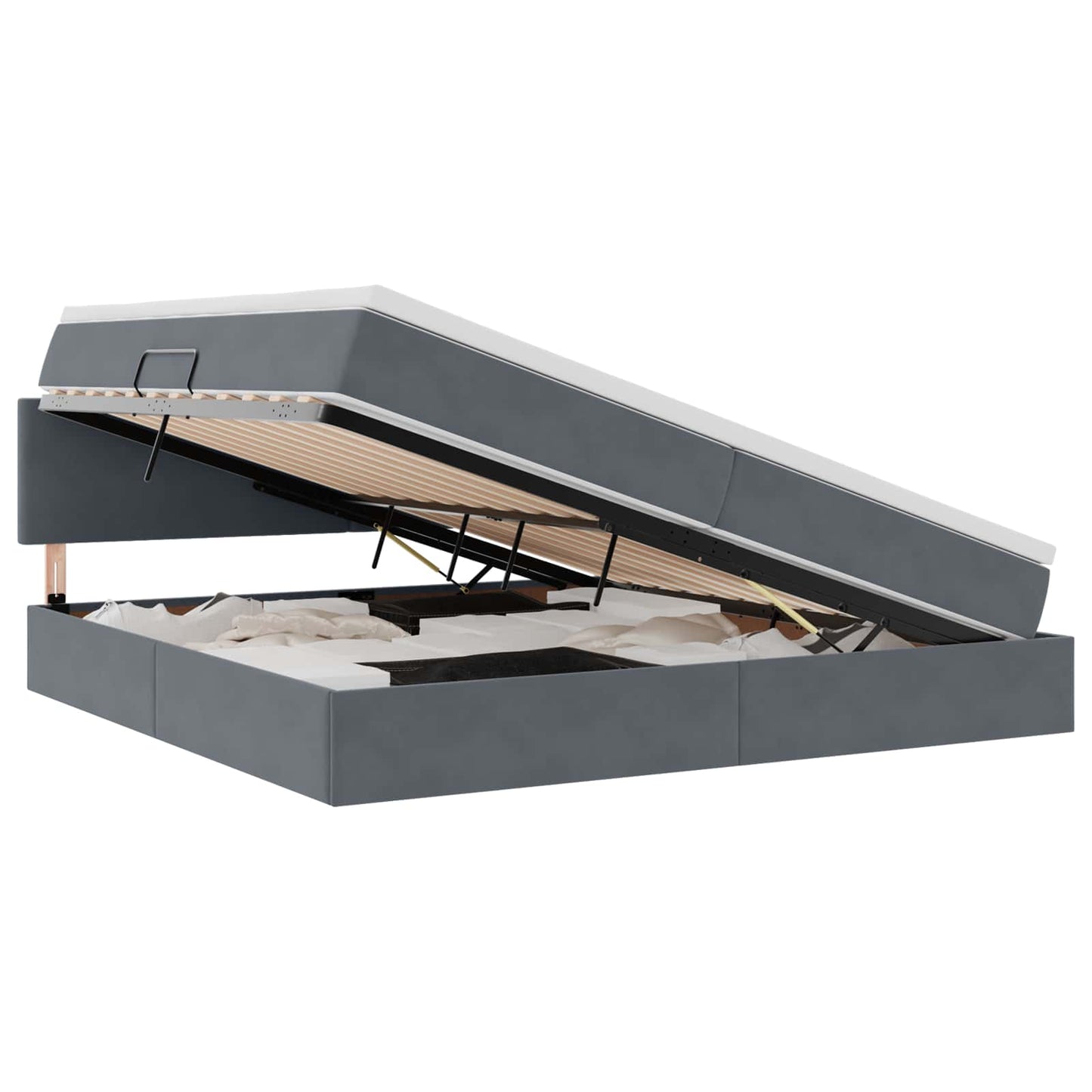 Bett mit Stauraum und LED mit LED Dunkelgrau 200 x 200 cm Samt