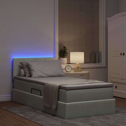 Bett mit Stauraum und LED mit LED Hellgrau 90 x 190 cm Samt