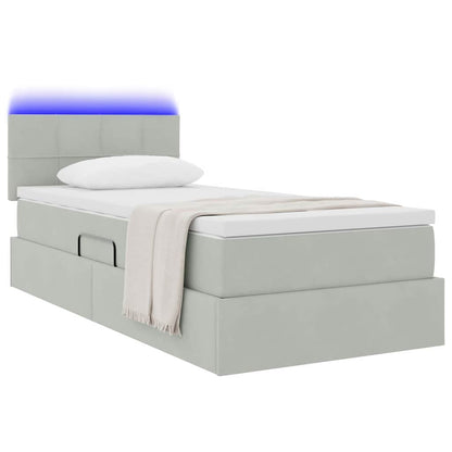 Bett mit Stauraum und LED mit LED Hellgrau 90 x 190 cm Samt
