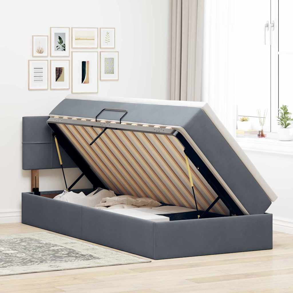 vidaXL Bett mit Stauraum und LED mit LED Dunkelgrau 90 x 190 cm Samt