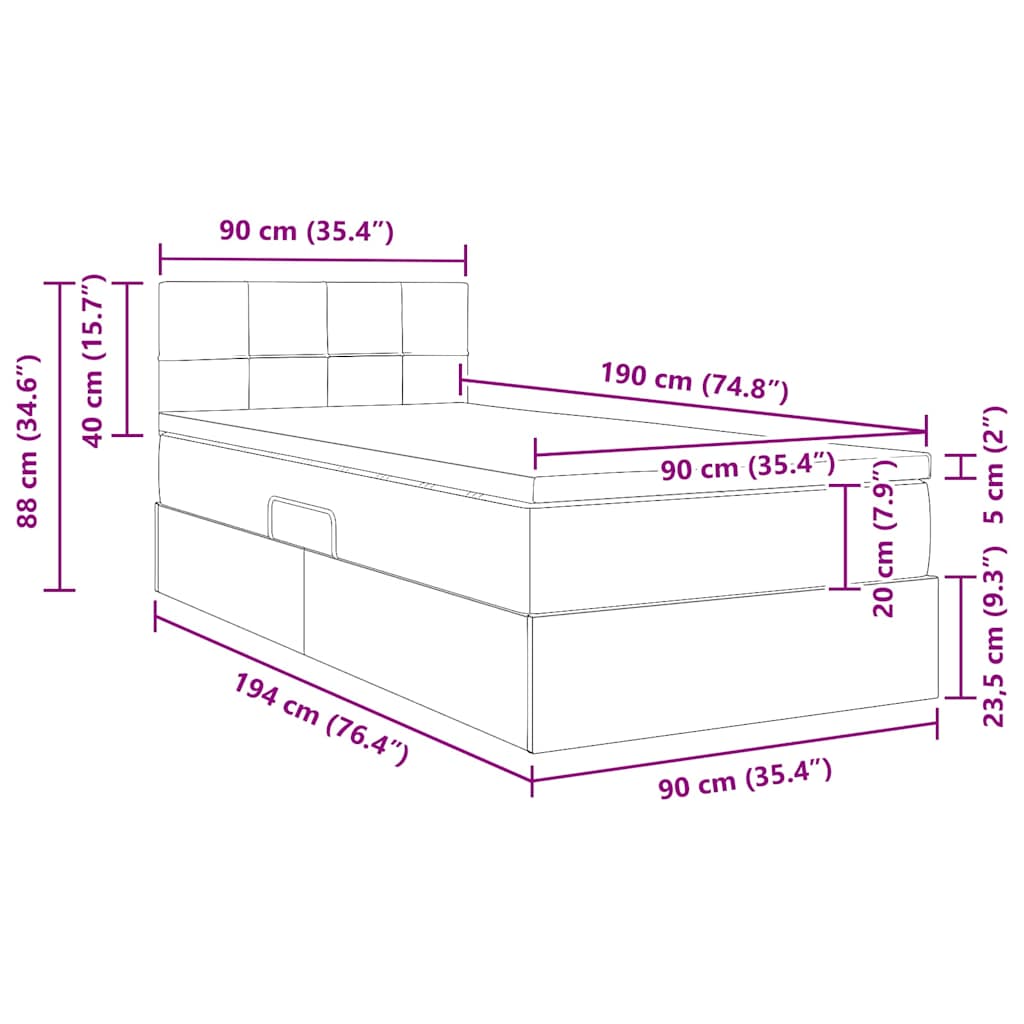 vidaXL Lit avec rangement et LED avec matelas Velours noir 90 x 190 cm