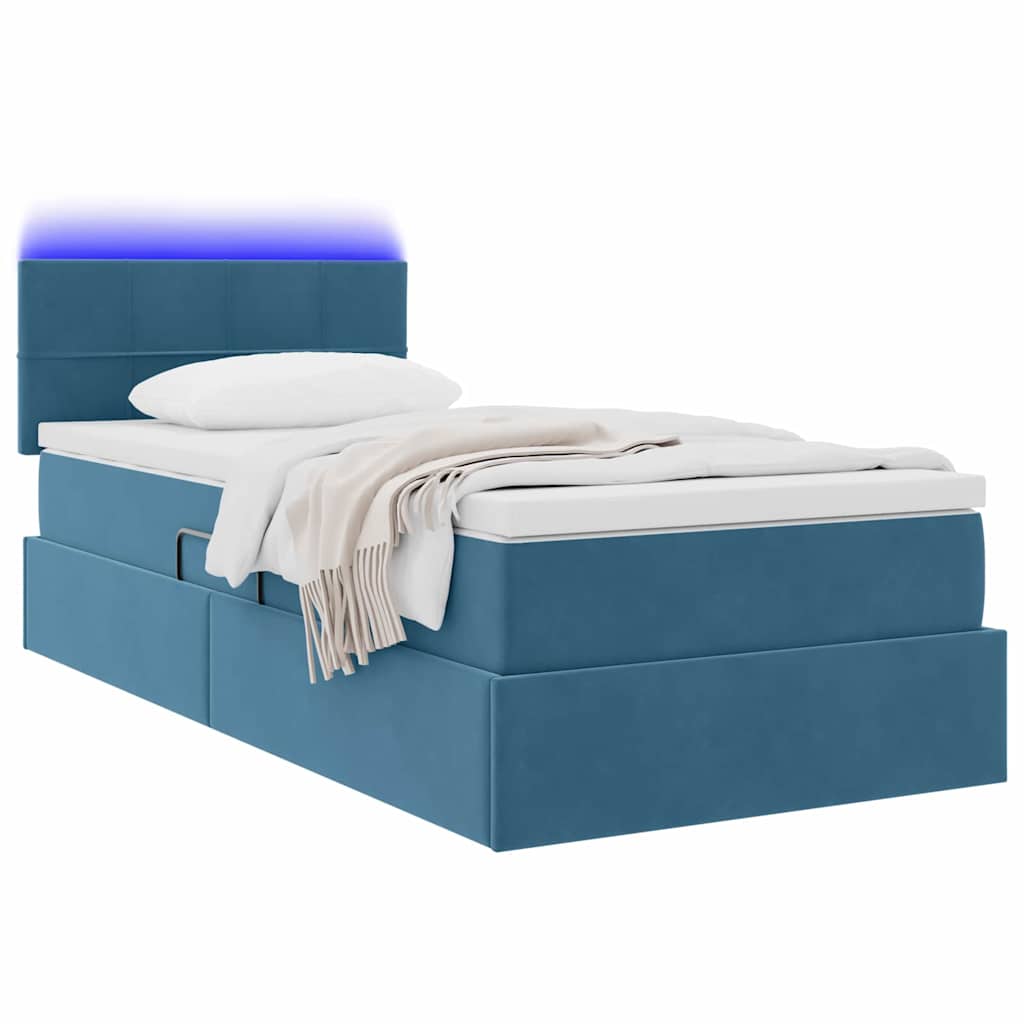 vidaXL Lit avec rangement et LED Bleu foncé 90 x 190 cm Velours