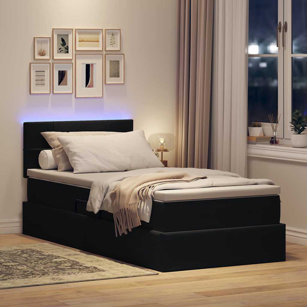 Bett mit Stauraum und LED mit Matratze Schwarz 90 x 200 cm Samt