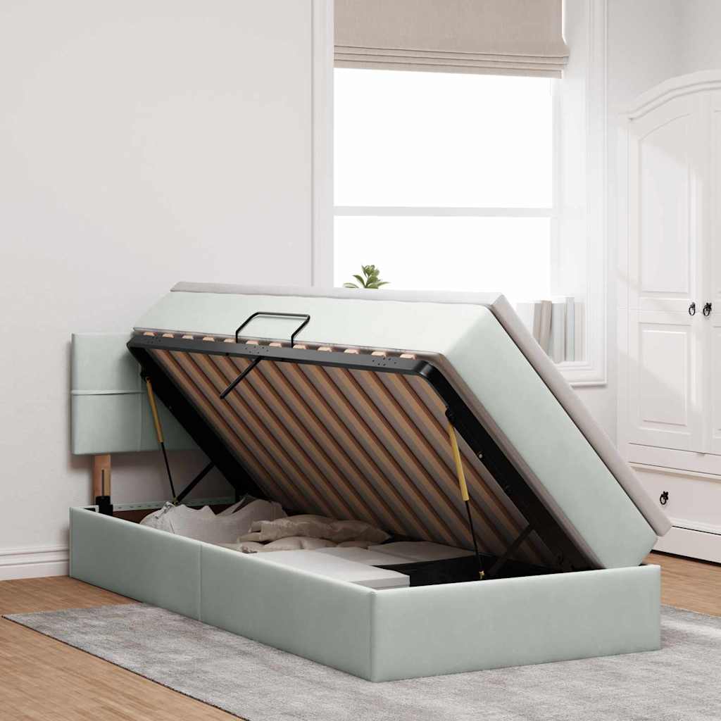 vidaXL Bett mit Stauraum und LED mit LED Hellgrau 100 x 200 cm Samt