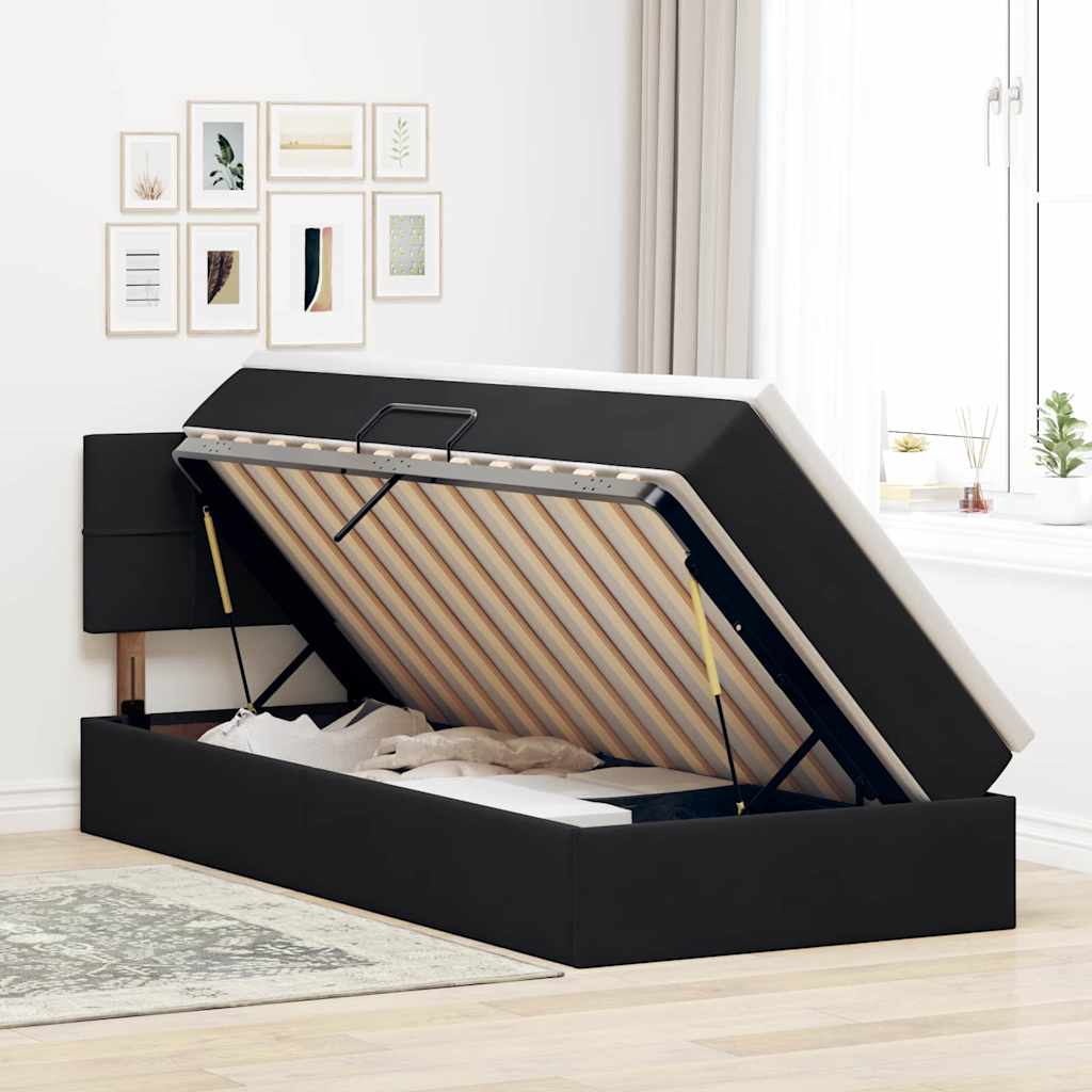 vidaXL Bett mit Stauraum und LED mit LED Schwarz 100 x 200 cm Samt
