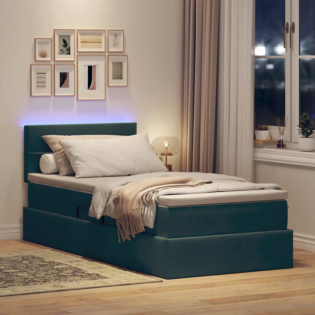 vidaXL Bett mit Stauraum und LED mit LED Dunkelgrün 100 x 200 cm Samt