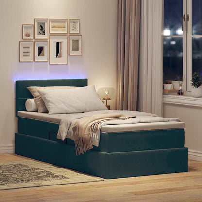 vidaXL Bett mit Stauraum und LED mit LED Dunkelgrün 100 x 200 cm Samt