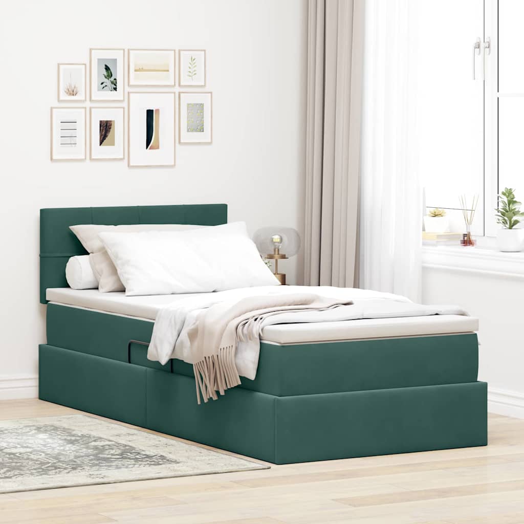 vidaXL Bett mit Stauraum und LED mit LED Dunkelgrün 100 x 200 cm Samt