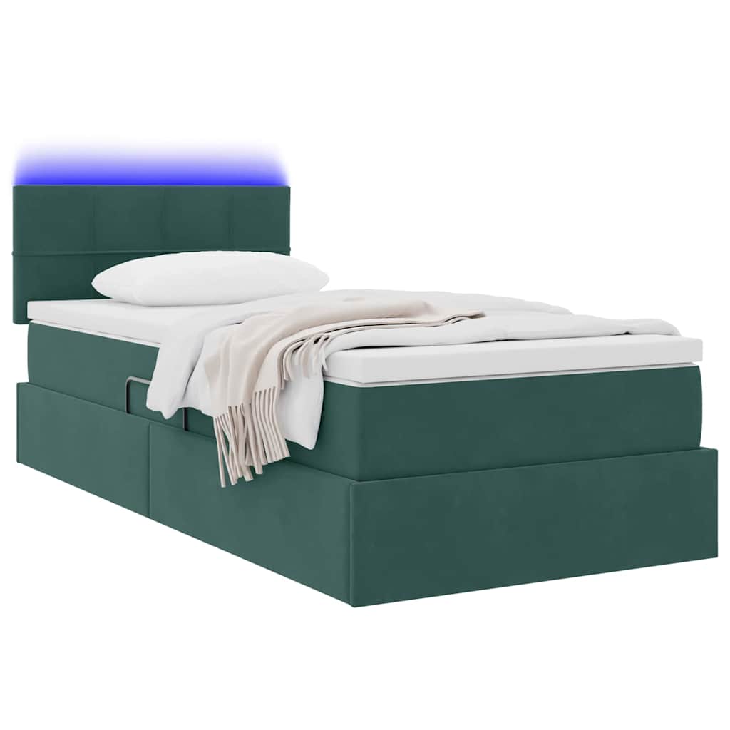 vidaXL Bett mit Stauraum und LED mit LED Dunkelgrün 100 x 200 cm Samt
