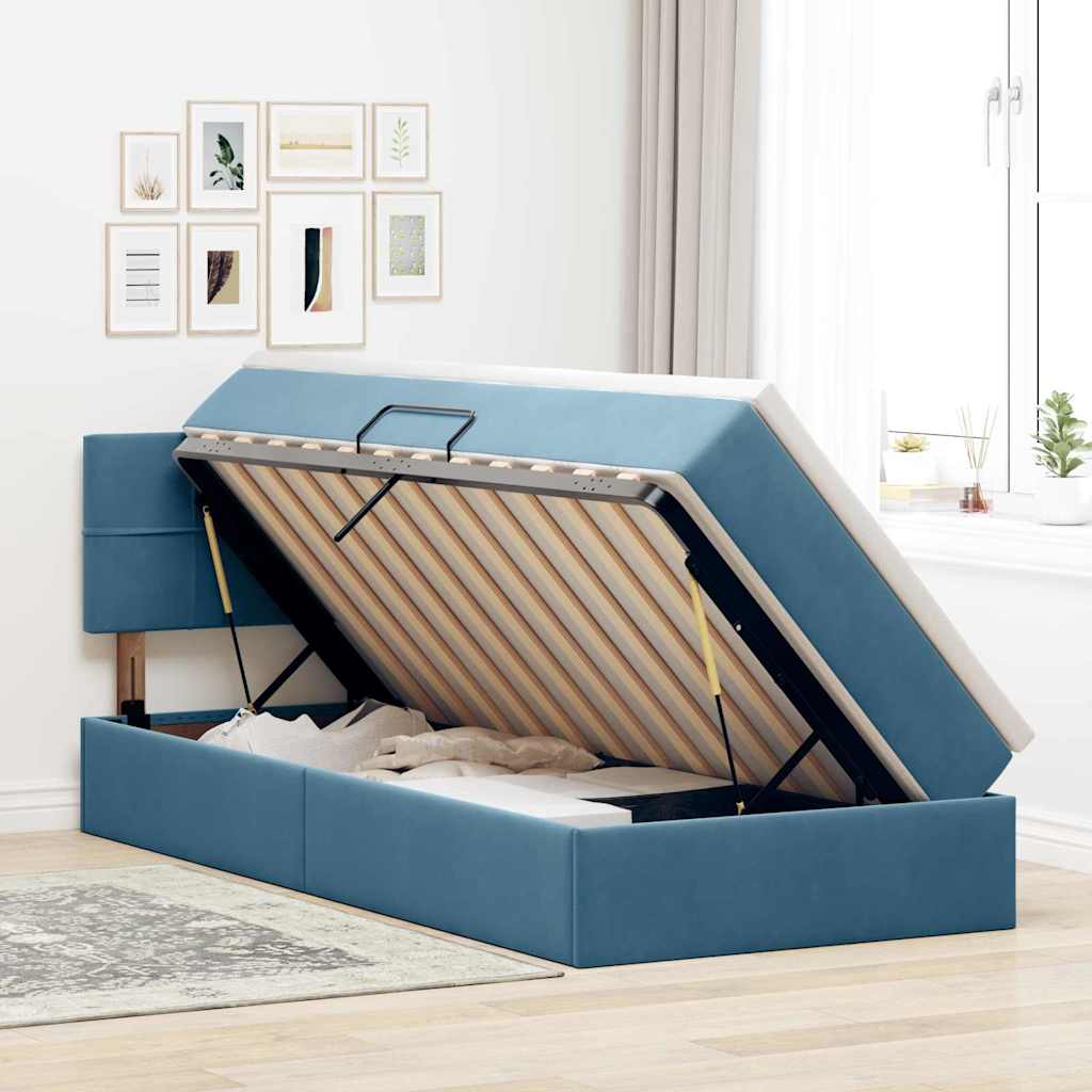 vidaXL Bett mit Stauraum und LED mit LED Dunkelblau 100 x 200 cm Samt