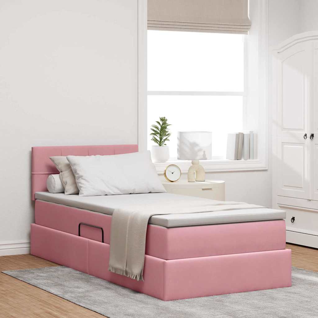 vidaXL Bett mit Stauraum und LED mit Matratze Rosa 100 x 200 cm Samt