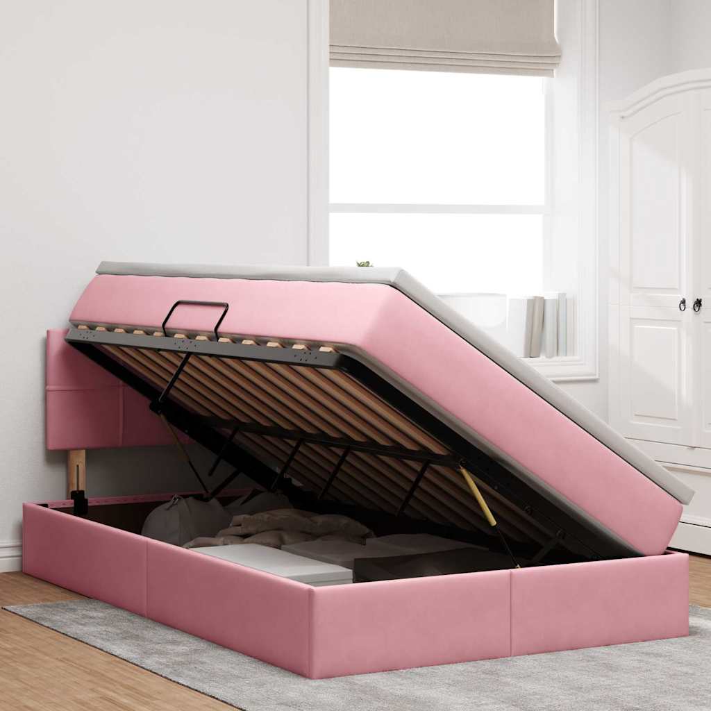 vidaXL Bett mit Stauraum und LED mit Matratze Rosa 120 x 200 cm Samt
