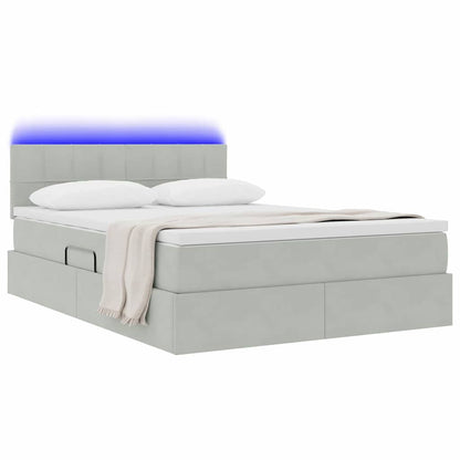 Bett mit Stauraum und LED mit LED Hellgrau 140 x 200 cm Samt