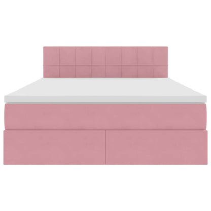 Bett mit Stauraum und LED mit Matratze Rosa 140 x 200 cm Samt